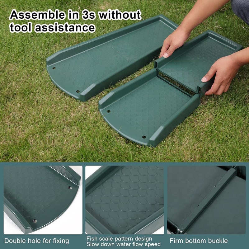plusgutter Rain Gutter Downspout Splash Block, Gutter Downspout Extensions for Water Drainage, 24" Gutter Splash Guards Downspout Extender, Fixable Down spout Drain Trays with PE Nails(1 Pack, Green) - Image 4